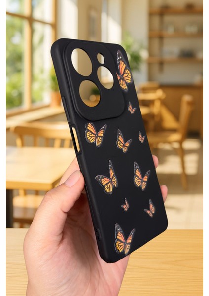 Infinix Hot 40 Uyumlu Turuncu Kelebek Desenli Silikon Darbe Emici Klasik Korumalı Rubber Kılıf modelleri