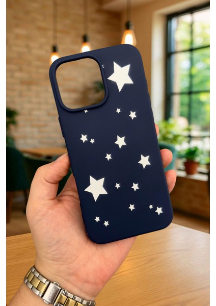 iPhone 14 Plus ve 15 Plus -Mini Yıldız Desenli Silikon Darbe Emici Klasik Korumalı Rubber Kılıf