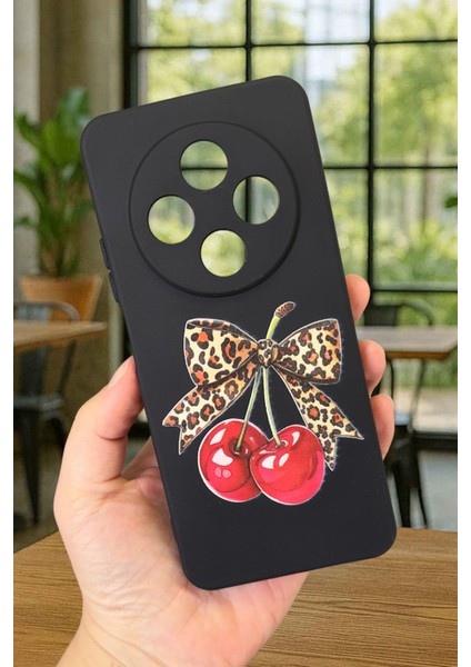 Redmi 14C Uyumlu Kiraz Leopar Fiyonk Desenli Silikon Darbe Emici Klasik Korumalı Rubber Kılıf