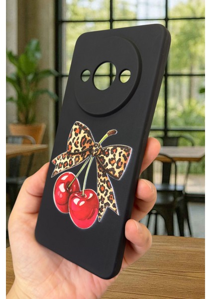 Xiaomi Redmi A3 Uyumlu Kiraz Leopar Fiyonk Desenli Silikon Darbe Emici Klasik Rubber Kılıf modelleri