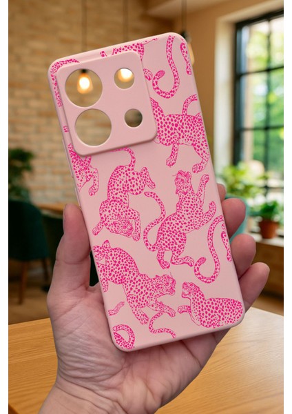Xiaomi Redmi Note 13 Pro 5g Pembe Leopar Desenli Silikon Darbe Emici Klasik Korumalı Rubber Kılıf