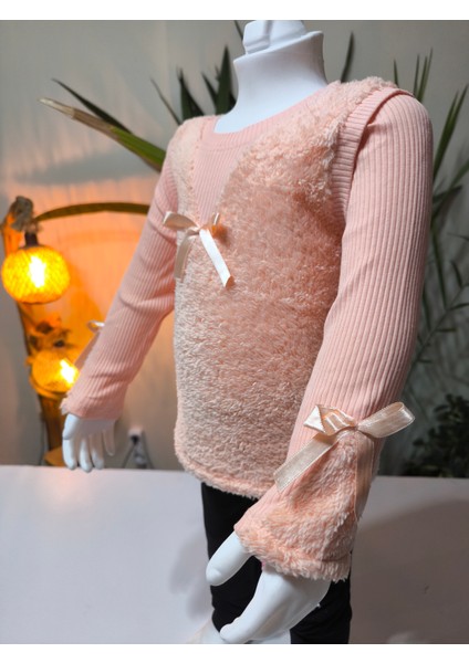 kışlık Fuzzy/peluş Gövdeli Fitilli Kollu Süveter Görünümlü Kız Çocuk Sweat Bluz modelleri