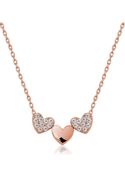 Gümüş Rose Üç Kalp Bayan Kolye