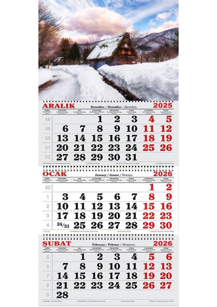 2026 Yılı Gemici Takvimi- Karlar Içerisinde Japon Villası