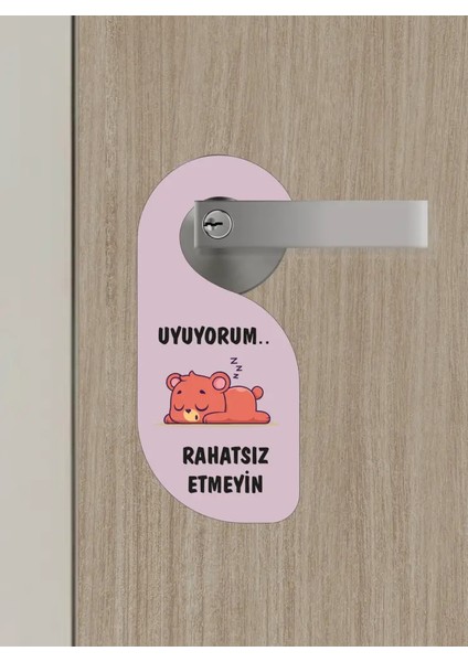 Uyuyorum Rahatsız Etmeyin Ayıcık Kapı Askısı Kapı Uyarı Levhası