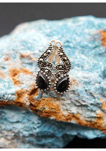 925 Ayar Gümüş Oltu Taşı Kadın Küpe SKÜ00037