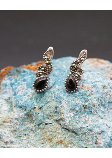 925 Ayar Gümüş Oltu Taşı Kadın Küpe SKÜ00037 fırsatları