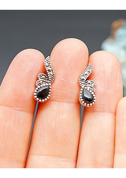 925 Ayar Gümüş Oltu Taşı Kadın Küpe SKÜ00037 indirimleri