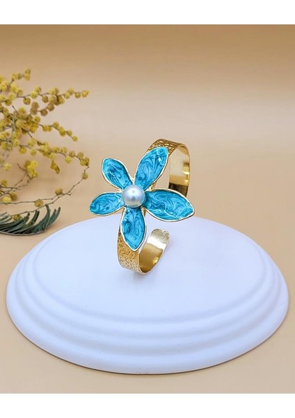 Beş Yaprak Incili Çiçek Bileklik Yeşil