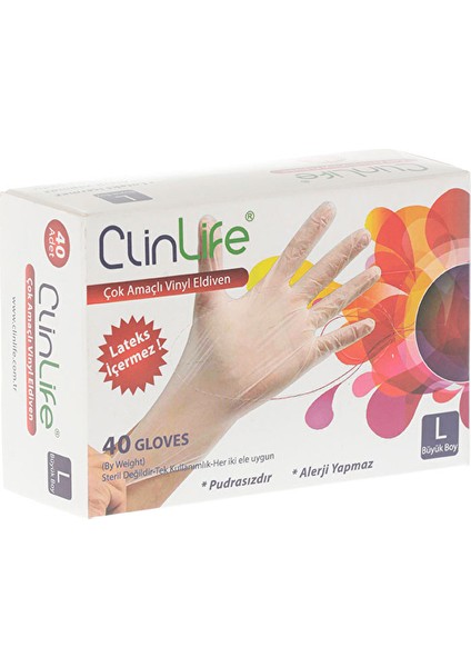 4 Adet Clinlife Vinyl Çok Amaçlı Eldiven 40'lı Large