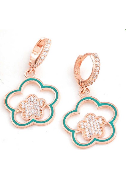 ​Gümüş Rose Sallantılı Çiçek Desenli Kadın Küpe