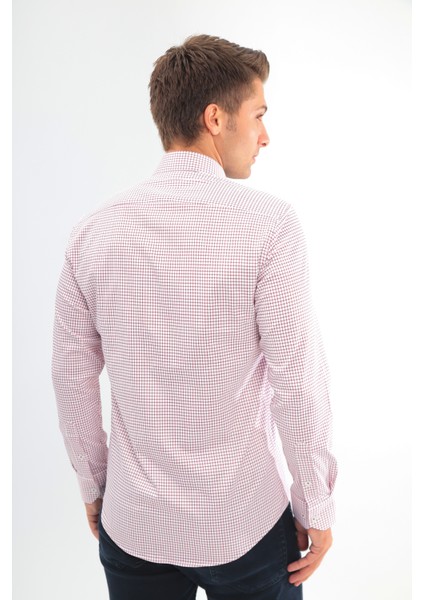 Slimfit Beyaz Bordo Kareli Erkek Gömlek Likralı Dar Kesim Yapısıyla AS045085/09 modelleri