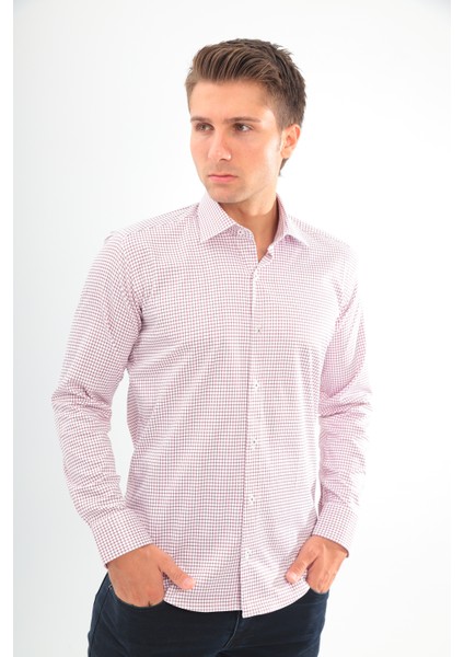 Slimfit Beyaz Bordo Kareli Erkek Gömlek Likralı Dar Kesim Yapısıyla AS045085/09 indirimleri