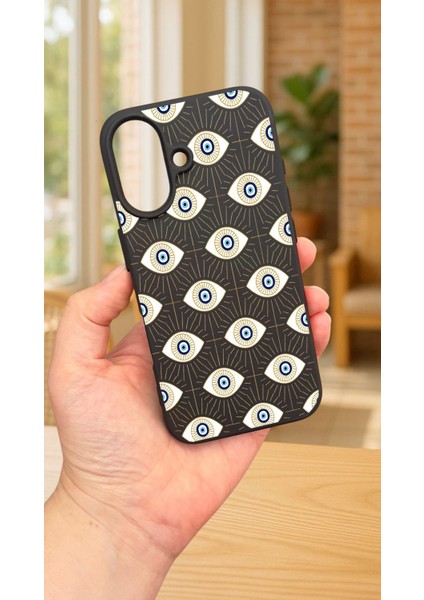 iPhone 16 Plus - Evıl Eye Desenli Silikon Darbe Emici Klasik Korumalı Rubber Kılıf