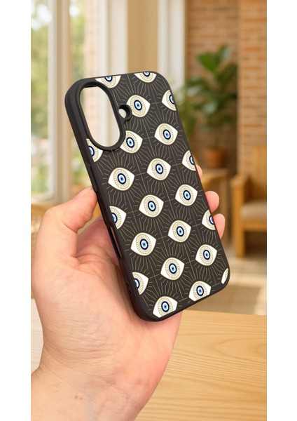 iPhone 16 Plus - Evıl Eye Desenli Silikon Darbe Emici Klasik Korumalı Rubber Kılıf modelleri