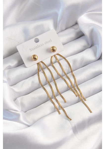 316L Çelik Altın Renk İtalyan Model Topçuk Küpe - TJ-BKP9491