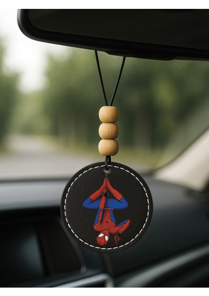 Özel Tasarım Deri Baskılı Desenli Araba Dikiz Aynası Süsü Siyah - Çılgın Spider