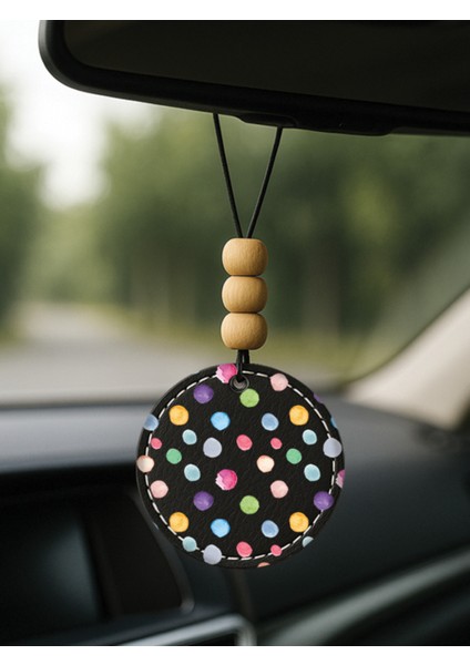 Özel Tasarım Deri Baskılı Desenli Araba Dikiz Aynası Süsü Siyah - Color Ball