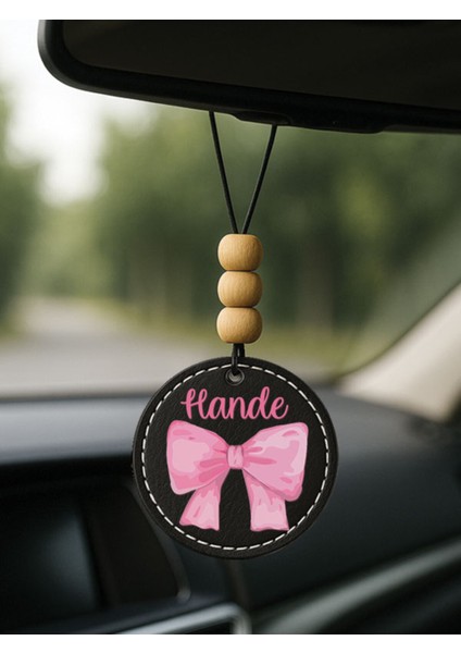 Kişiye Özel Isim Yazılı 1.sınıf Deri Oto Aksesuar Dikiz Aynası Süsü Siyah - Fiyonk