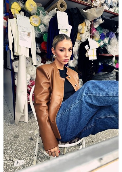 Kahverengi Önü Düğme Kapamalı Deri Ceket fırsatları