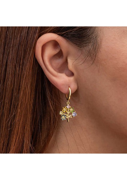 Gümüş Gold Renkli Taşlı Hayat Ağacı Kadın Küpe fırsatları