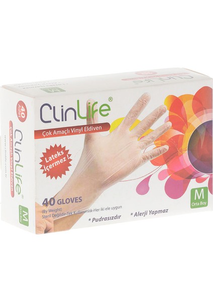 3 Adet Clinlife Vinyl Çok Amaçlı Eldiven 40'lı Medium fiyatları