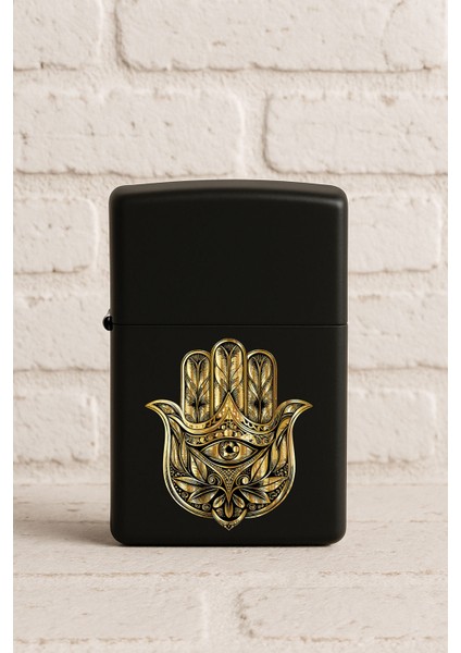 Uv Baskılı Desenli Metal Benzinli Siyah Çakmak Cep Çakmağı - Nazar