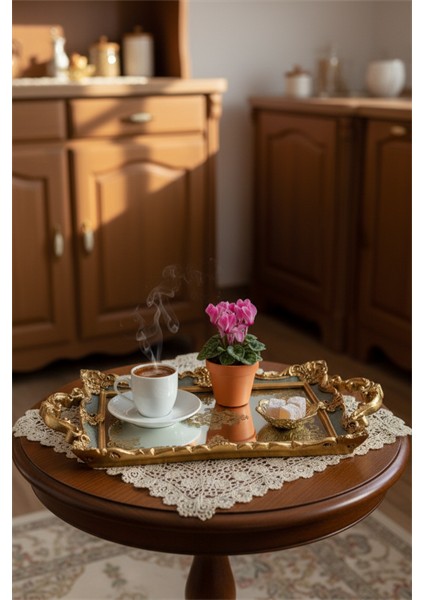 Şık Hediyelik Oymalı Sunum Aynalı Klasik Tepsi modelleri