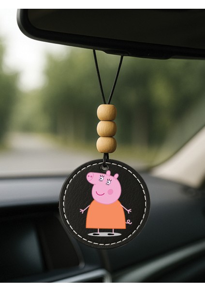 1.sınıf Suni Deri Süslemeli Desenli Uv Baskı Dikiz Araç Aynası Süsü Siyah - Peppa