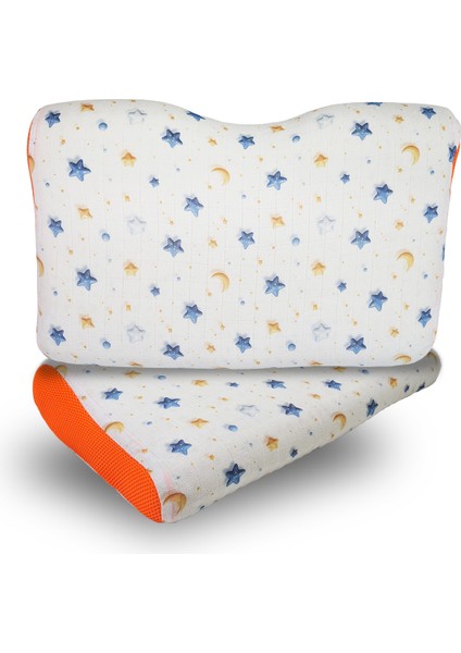 2 Adet Visco Ortopedik Çocuk Yastığı,boyun Destekli Delikli Hava Kanallı Visco Yastık (Yıldızlı)