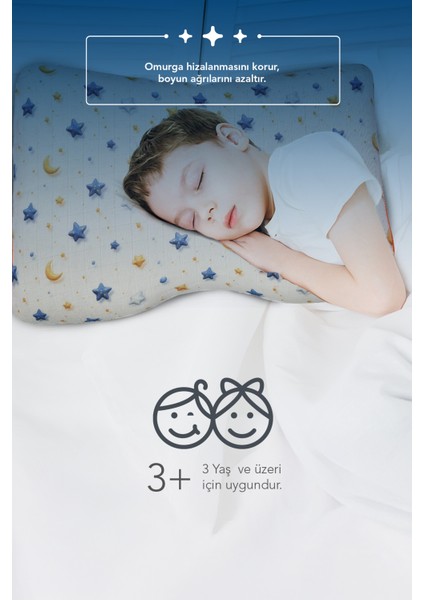 2 Adet Visco Ortopedik Çocuk Yastığı,boyun Destekli Delikli Hava Kanallı Visco Yastık (Yıldızlı) modelleri