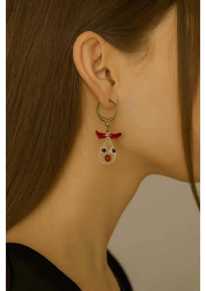 Kırmızı Boynuzlu Geyik Damla Küpe