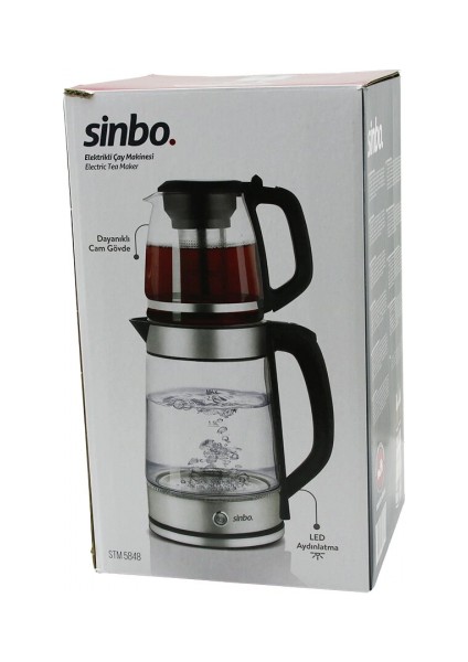 Cam Elektrikli Çay Seti Çaycı 2lt+1.2lt 1500W Mavi Ledli 360 Derece Çelik Süzgeç Krom Kaplama (5324)