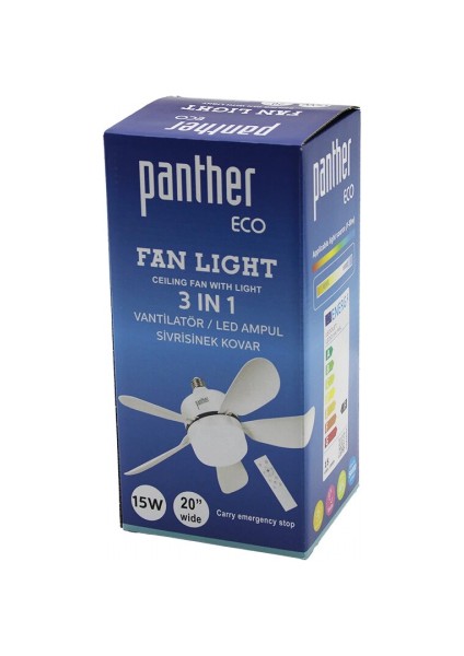 3in1 Vantilatör - LED Ampul - Sivrisinek Kovar Kumandalı 20 Inç 15W 3-Kademe Hız 18X52CM BRKT-137252 (5324)