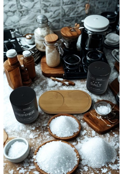 Savora Seramik Bambu Altlıklı Tuzluk Biberlik Seti Baharat Takımı Siyah modelleri