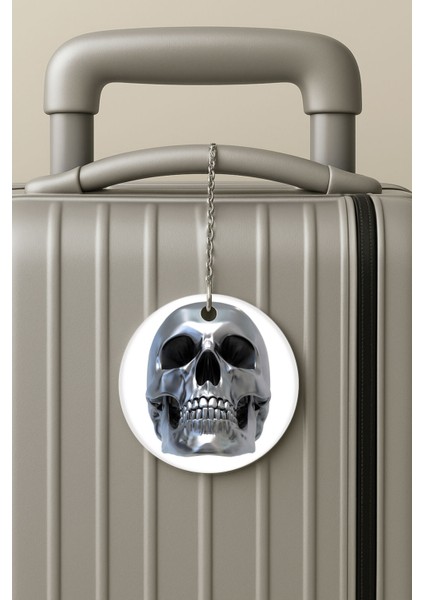 Pleksi Zincirli Bavul Etiketi Seyahat Tatil Için Tasarım Valiz Etiketi Gümüş Iskelet
