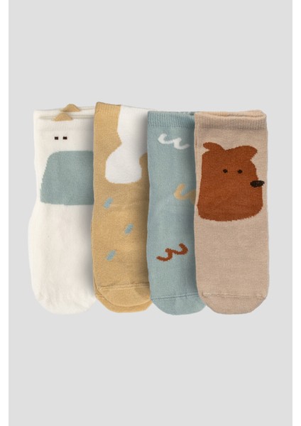 4 Çift Pamuklu Kaydırmaz Taban Çocuk Soket Çorap