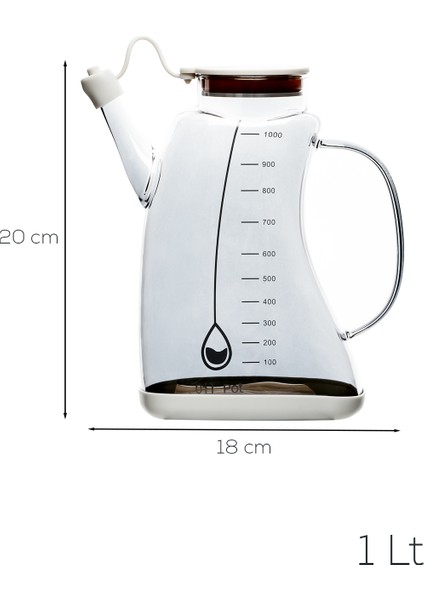 3855-2 Şeffaf Borosilikat Cam Zeytinyağ Şişesi - Yağlık ve Sirkelik Beyaz 1lt