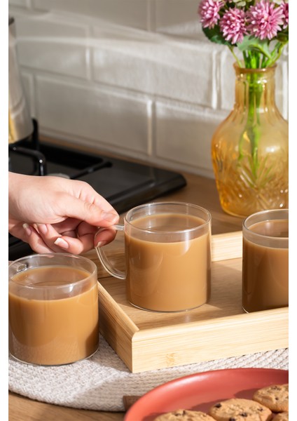 PBT-589 Borosilikat Isıya Ateşe Dayanıklı Cam Kulplu 3lü Çay Bardağı Kahve Bardak Seti Kupa Şeffaf 350 ml modelleri