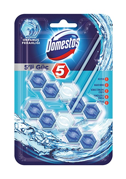 2 Adet Domestos Wc Temizleyici Blok 2x5'li Güç Okyanus Ferahlığı
