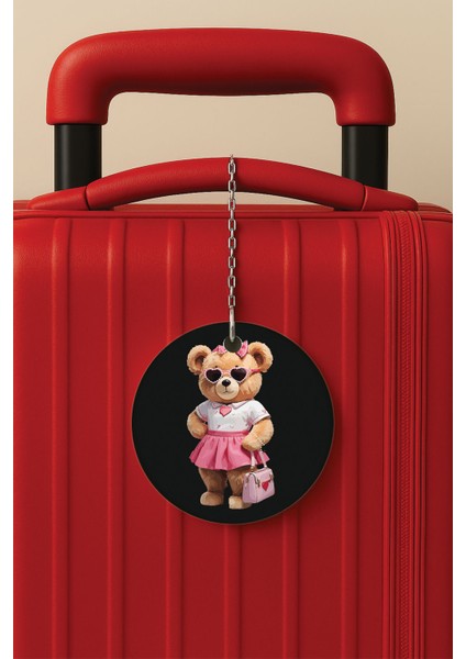 Desenli Baskılı Pleksi Zincir Aparatlı Bavul Etiketi Valiz Etiketi Miss Bear