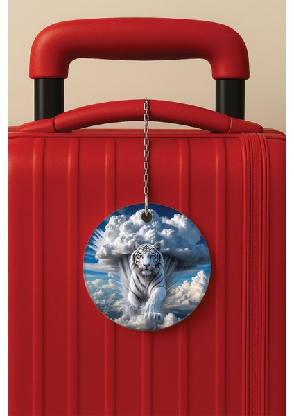 Desenli Baskılı Pleksi Zincir Aparatlı Bavul Etiketi Valiz Etiketi Beyaz Kahraman