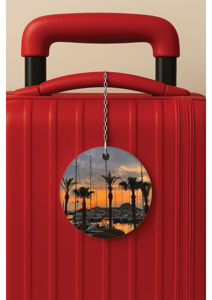 Desenli Baskılı Pleksi Zincir Aparatlı Bavul Etiketi Valiz Etiketi Bodrum Marina