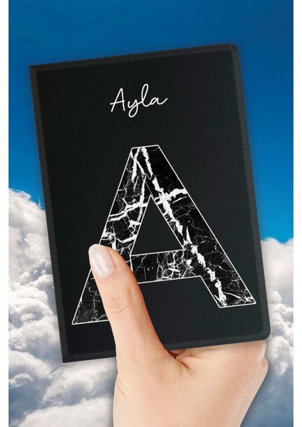 Isim Yazılı Pasaport Kılıfı Desenli Pasaport Kabı Kişiye Özel - A Harfi Mermer