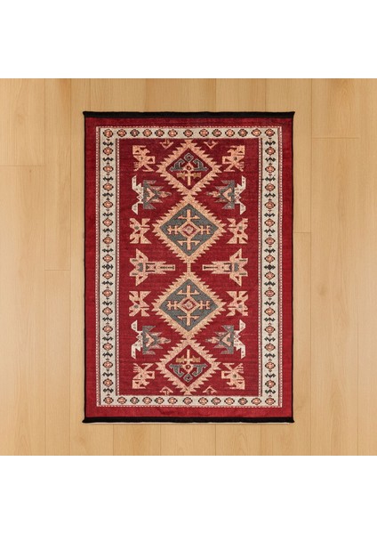 Soft Uşak Eşme Desenli Halı - Kırmızı - 160X230 cm