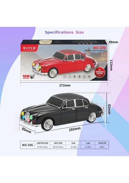WS-596 Araba Görünümlü Kablosuz Bluetooth Hoparlör Siyah (5324) indirimleri