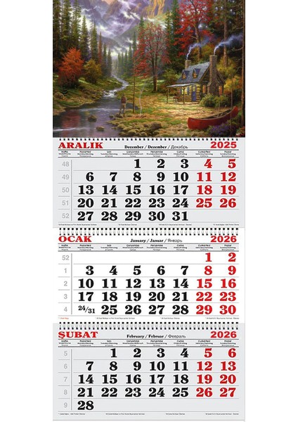 2026 Yılı Gemici Takvimi-Ormanda Balık Tutan Adam ve Kulübesi