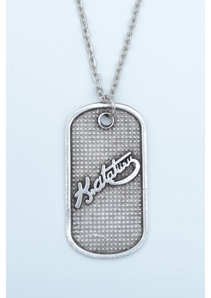 Kemal Atatürk İmzalı Künye Gümüş Kaplama Düz Zincir Kolye