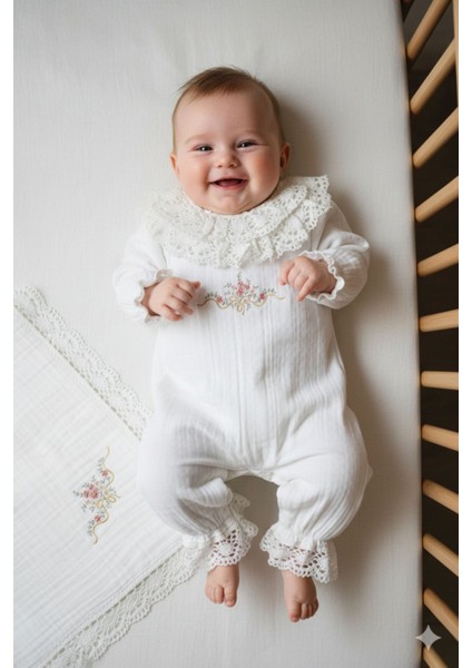 Çiçek Nakış 6'lı Isme Özel Müslin Bebek Set %100 Pamuk Tulum Battaniye Şapka Puset Örtü Yastk Eldivn fiyatları