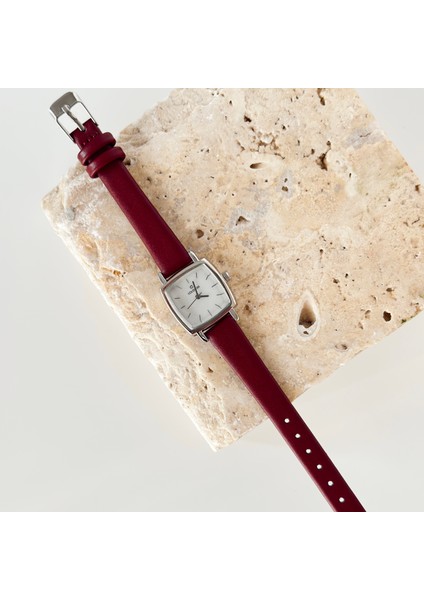 Noctura Gümüş Bordo Kordon Saat